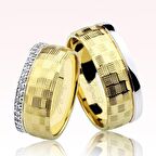 Desenli Taşlı Altın Alyans 0404-2