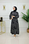 Kadın Tesettür Elbise Desenli & Kuşaklı Elbise