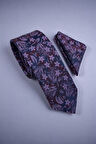 Çiçekli Mor Kravat & Mendil