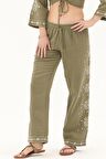 Müslin Haki Beli Lastikli Yazlık Kadın Pantolon