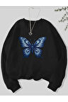 Kelebek Desen Detaylı Bisiklet Yaka İçi Polarlı Sweatshirt