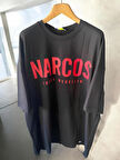 Unisex Narcos  Baskılı Pamuk Sıyah Oversize T-Shirt