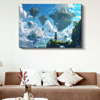 Yüzen Adalar - Mavi Gökyüzü Anime Kanvas Tablo