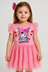 Kız Çocuk Kuromi Tül Detaylı Kısa Kollu Elbise
