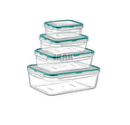 Fresh Box Dikdörtgen 4Lü Set Şeffaf Saklama Kabı