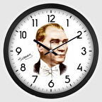 Dekoratif Duvar Saati Siyah Çerçeveli Atatürk Baskılı 30 CM
