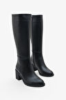 Kadın Diz Altı Yandan Fermuarlı Topuklu Günlük Çizme Micasso Siyah