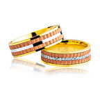 Taşlı Rose Şeritli  Altın Alyans 0605