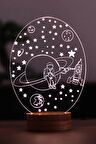 Satürn Ve Astronot Figürlü Dekoratif Hediye Led Masa Lambası | 7 Işık Rengi | Ahşap Taban