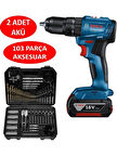 Bosch GSB 185-LI 2 x 2.0 Ah Çift Akülü Darbeli Matkap + 103 Parça V-line Karışık Uç Seti