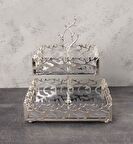 Çınar Dekoratif Kurabiyelik Sunumluk 2 Katlı Gümüş Renk Kare