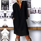 Barbora Günlük Rahat Baharlık Salaş Gömlek Yaka Elbise bt405siyah8