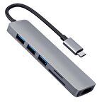 Winex 6in1 Type-C to 4K HDMI+Sd Kart+3xUsbA 3.0 Hub Port Adaptör