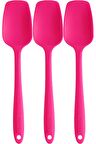 Silikon Kaşık Seti 3lü Büyük Boy Yanmaz Yapışmaz Çizmez Fuşya 27cm