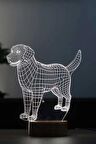 Golden Köpek Figürlü Dekoratif Hediye Led Masa Lambası | 7 Işık Rengi | Ahşap Taban