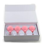 Silikon Vakumlu Cam Yüz Masaj Kupası 4'lü Set Pembe Renk