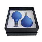 Silikon Vakumlu Cam Yüz Masaj Kupası 2'li Set Mavi Renk