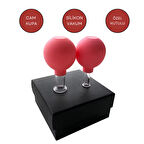 Silikon Vakumlu Cam Yüz Masaj Kupası 2'li Set Kırmızı Renk 