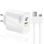 ScHitec 65W UsbA PD33W Quick Charger 3.0 UsbA to Type-C 3m Kablolu Hızlı Şarj Aleti Set