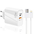 ScHitec 65W UsbA PD33W Quick Charger 3.0 UsbA to Lightning 3m Kablolu Hızlı Şarj Aleti Set