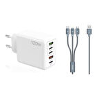 ScHitec 120W 3 Type-C + 2 UsbA Toplam 5 Çıkışlı Tecno 3in1 Lightning, Type-C, Micro Kablolu Şarj Aleti Beyaz SR104