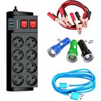  BUFFER® 1.5 Mt Şarj Kablosu+ Pilli El Fener+1200 Amper Akü Kablosu+2 Metre 16A 4000W Uzatma Kablosu