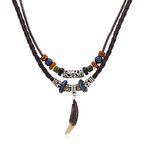 Doğal Tibet 3-4cm Kurt Dişi Muska Kolye Brown Ayarlı Boğma İp