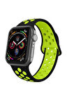 Apple Watch Silikon Delikli Kordon 1-2-3-4-5 Serisi 42 - 44 Mm Uyumlu Siyah Yeşil
