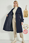 Pastelastore %100 Pamuk Gabardin Uzun (110cm) Astarlı Kemerli Kadın Trençkot 1111