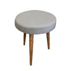 Arasta Ece Yuvarlak Puf Tabure Masif Bacak-Krem