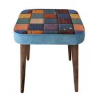 Arasta Ece Kare Puf Tabure Masif Bacak-Puzzle Mavi