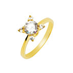 14 Ayar Lotus Taşlı Tektaş Yüzük