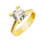 14 Ayar Kenar Taşlı Altın Tektaş Yüzük