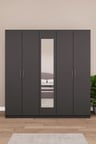 Asra Trend MDF 5 Kapaklı, 2 Çekmeceli, Aynalı Gardırop - 200x208x53cm, Geniş Kıyafet Dolabı, G-04