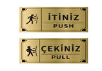 Mayeka İtiniz - Çekiniz Dikdörtgen İkili Levha Set Altın Metal Yönlendirme Tabelası Kişiye Özel