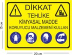 Metal Dikkat Tehlike Kimyasal Madde Koruyucu Malzemeni Kullan 15x20 cm Uyarı İş Güvenliği Levhası