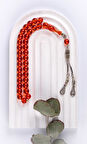 Sıkma Serisi Kırmızı Kehribar Tesbih Metal Püsküllü Tesbih Kapsül Kesim