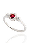 Minera Serisi 925 Ayar Gümüş Kırmızı Lal Zirkon Taşlı Yuvarlak Yüzük