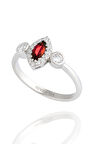 Minera Serisi 925 Ayar Gümüş Kırmızı Lal Zirkon Taşlı Mekik Yüzük