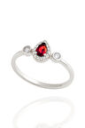 Minera Serisi 925 Ayar Gümüş Kırmızı Lal Zirkon Taşlı Damla Yüzük