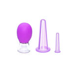 Mini Silikon Vakumlu Mika Yüz Masaj Kupası 3'lü Karışık Set Mor Renk