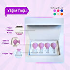 Silikon Vakumlu Yeşim Taşlı Yüz Masaj Kupası 4'lü Set (Jade) Mor