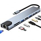 Winex 8in1 USB Type-C Hub Port Adaptör HDMI USB Ethernet PD Girişli