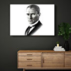 Beyaz Fonlu Atatürk - Siyah Beyaz Portre Kanvas Tablo