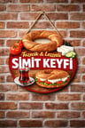 Simit ve Çay Temalı Simitçiler Börekçiler Kahvaltıcılar İçin Ahşap Duvar Kapı Dekoratif Süs Tablo