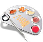 Mecno Beauty MB-PLT-001 Paslanmaz Çelik Fondöten Karıştırma & Makyaj Karıştırma Paleti ve Spatula - D Şekil - Metalik Gri