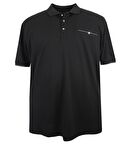 Büyük Beden Polo Yaka Tişört Cepli Pike Siyah