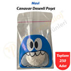 250 Adet Mavi Canavar Desenli Cake Pop & Kurabiye Poşeti-10x15 cm