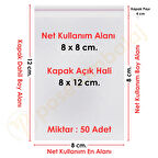 8x8+4 cm.(8x12) 50 Adet Şeffaf Bantlı Yapışkanlı OPP Poşet