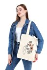 Kanvas Çiçek Kadın Baskılı Bez Çanta